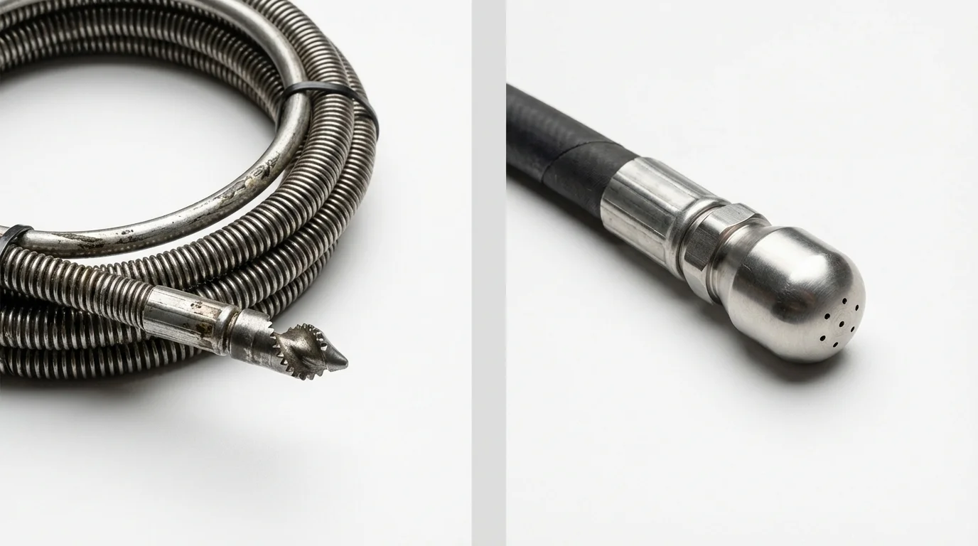 Drain snake cable and hydro jetting nozzle used for drain cleaning in Cedar Springs, MI