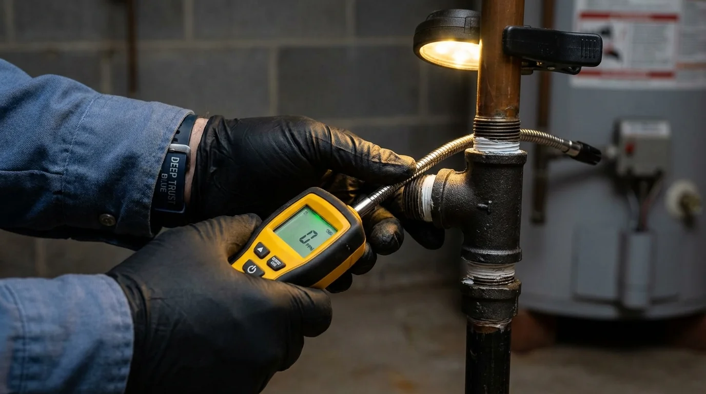Gas leak detection with electronic sniffer by Johns Plumbing LLC in Cedar Springs