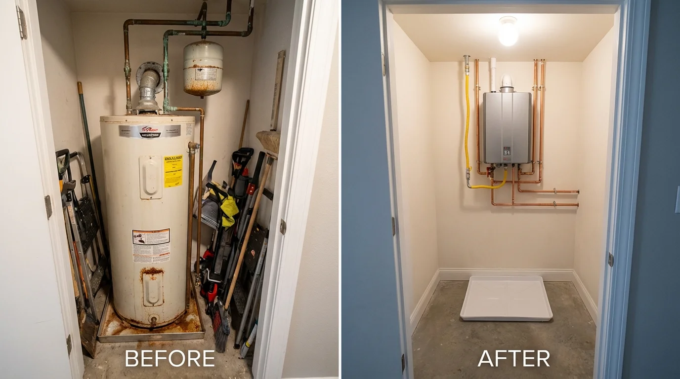 Tank water heater versus wall-mounted tankless unit comparison for Cedar Springs, MI homeowners